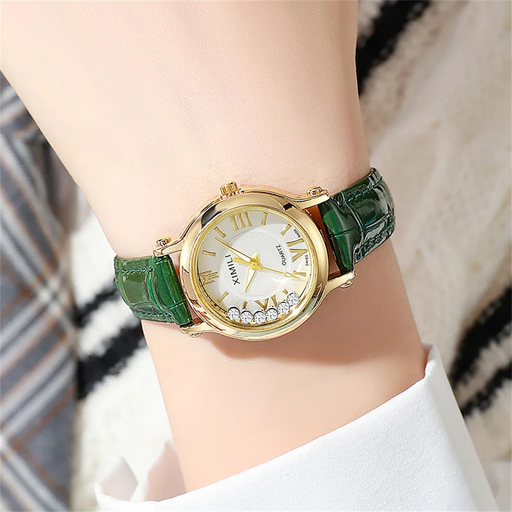 Ladies Fashion 2025 New Simple Roller Ball Small Quartz Watch Business Black Leather Women's Dress Clock Wristwatch