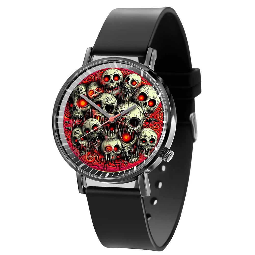 Hot 2025 Skull Simple Design Men's and Women's Quartz Watch Casual Silicone Black Women's Fashion Halloween Gift Wristwatch