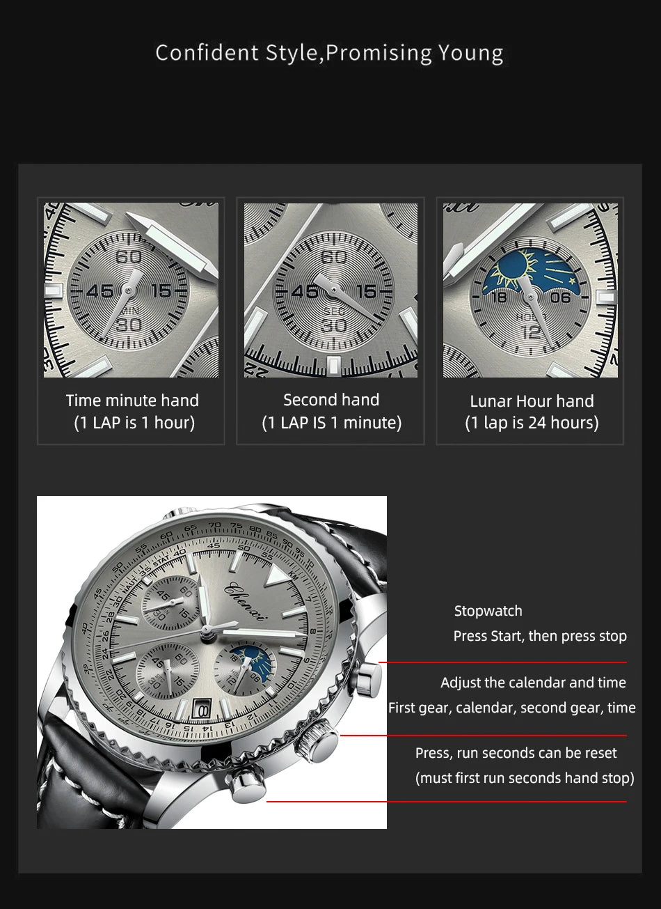 CHENXI Fashion Business Watches For Man Round Dial Black Leather Band Men's Watches Luminous Waterproof Man Watch