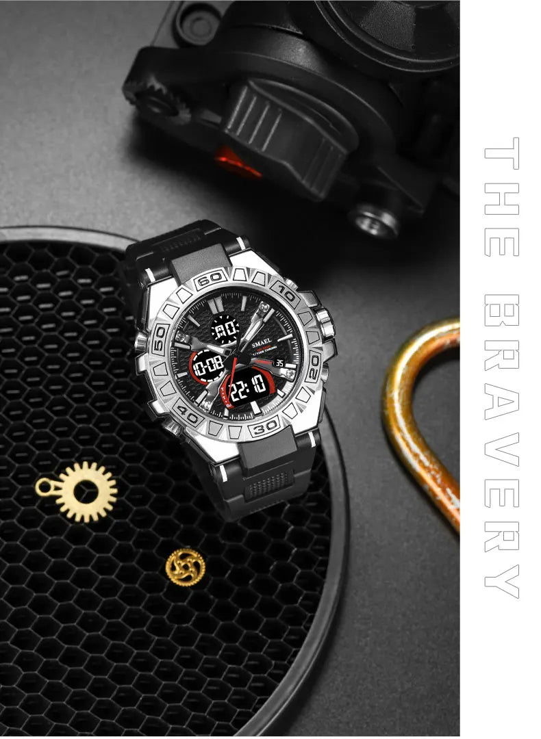 New Men Fashion Watches Quartz Watch Waterproof 50M Man Digital Watch Led 8071 Smael Brand Watch Military Sports Dual Display