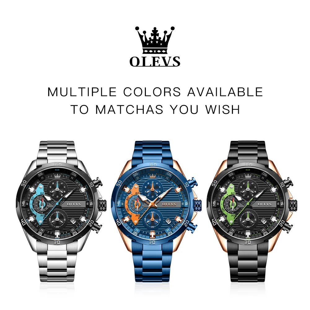 OLEVS 2993 Brand original authentic watches for man luxury Sports chronograph calendar steel band quartz men's watch