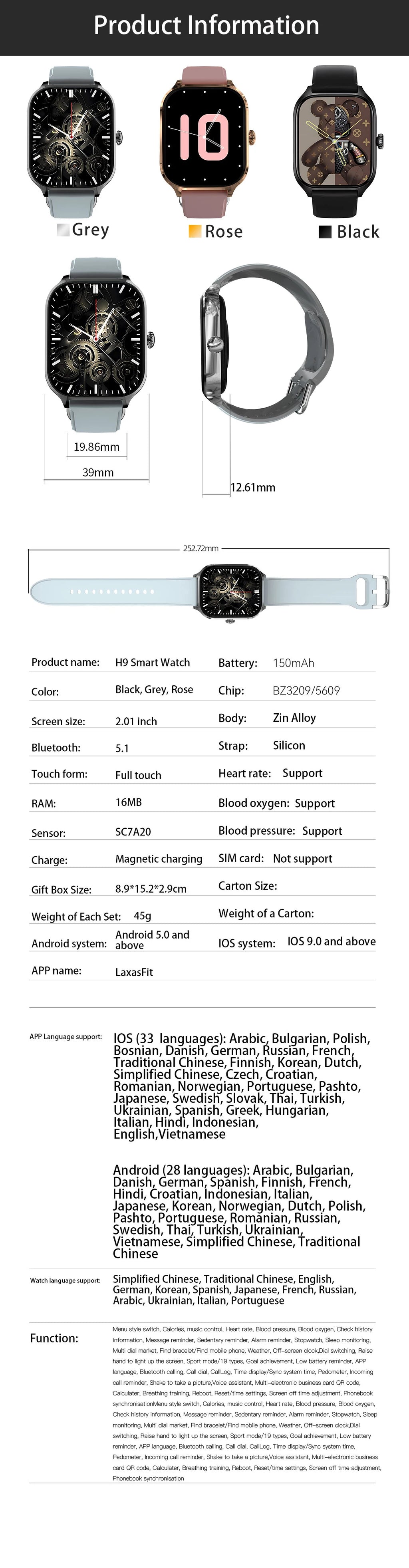 2.01'' Smartwatches Fitness Tracker Blood Pressure Monitor BT Call Sports Wrist Smart Watches for Men Women 2026 Android Phones
