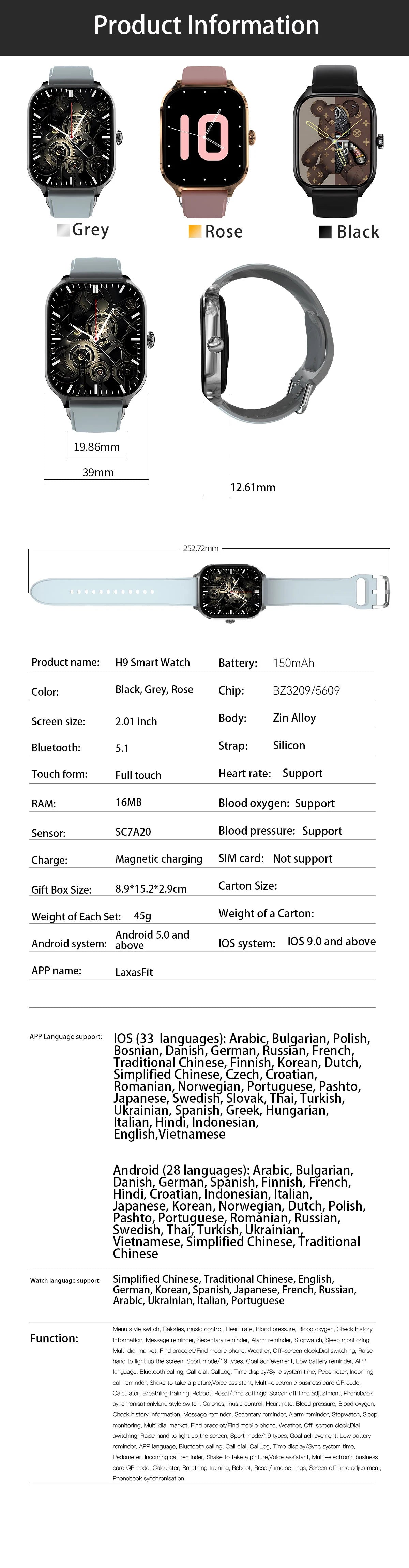 2.01'' Smartwatches Fitness Tracker Blood Pressure Monitor BT Call Sports Wrist Smart Watches for Men Women 2026 Android Phones