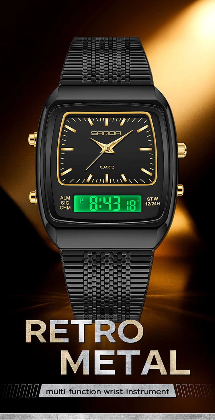 SANDA Outdoor Dual Display Men's Watch Luminous Waterproof TPU Strap Large Dial Chronograph Calendar Sports Wristwatch