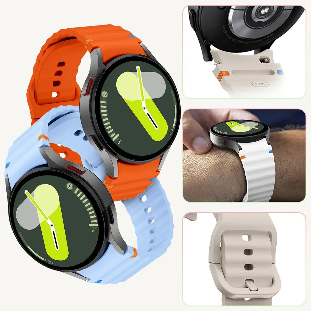 Official Silicone Strap for Samsung Galaxy Watch 7/FE/6/5/4 44mm 40mm 5 Pro Wave Bracelet for Watch 6 4 Classic 46mm 42mm Band