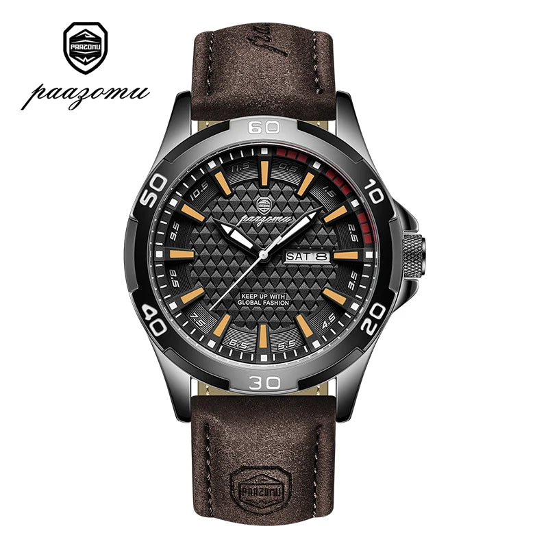 PAAZOMU Luxury Sports Men Watch Luminous Waterproof Chronograph Date Man Wristwatch Leather Quartz Business Men's Watches Reloj