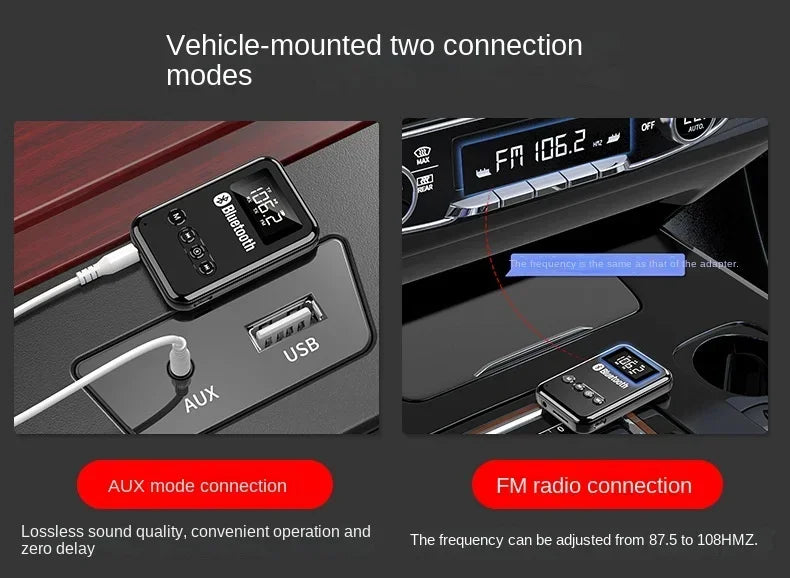 Wireless Audio LED Bluetooth 5.0 Adapter Transmitter Receiver  For Car Music Headphone Speaker, 300mA Battery, Support TF Card