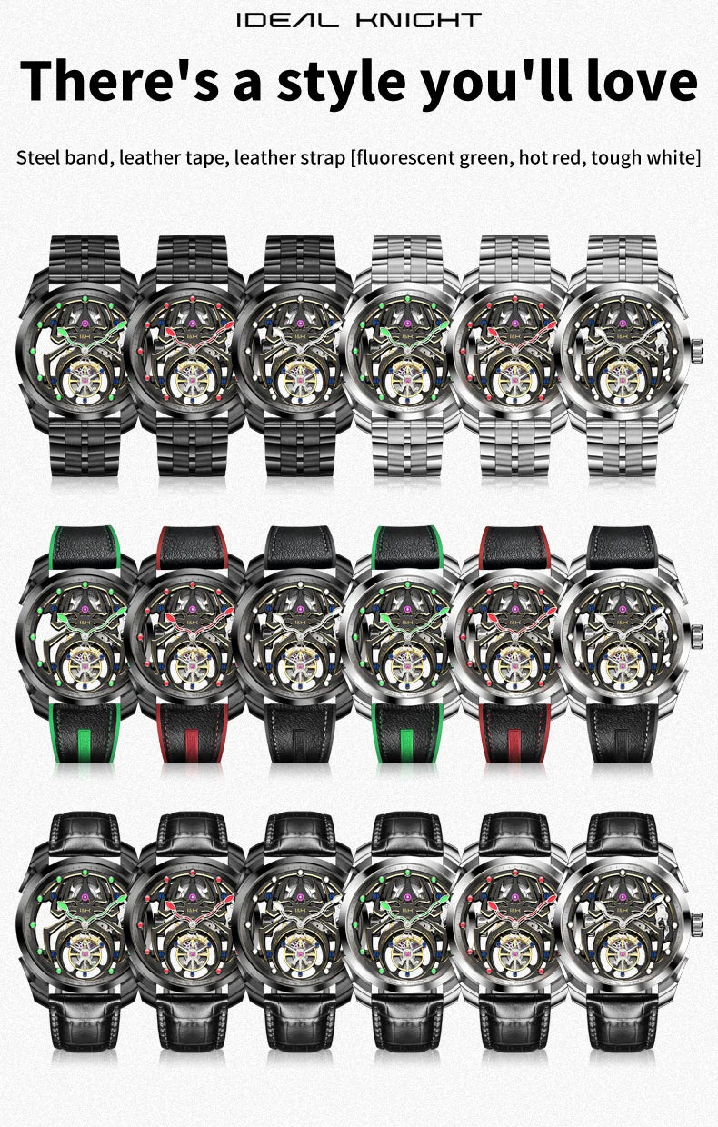 IDEAL KNIGHT 6802 Tourbillon Watch For Men Transparent Skeleton Mechanical Wristwatch Man Luxury Top Brand Limited Edition Watch