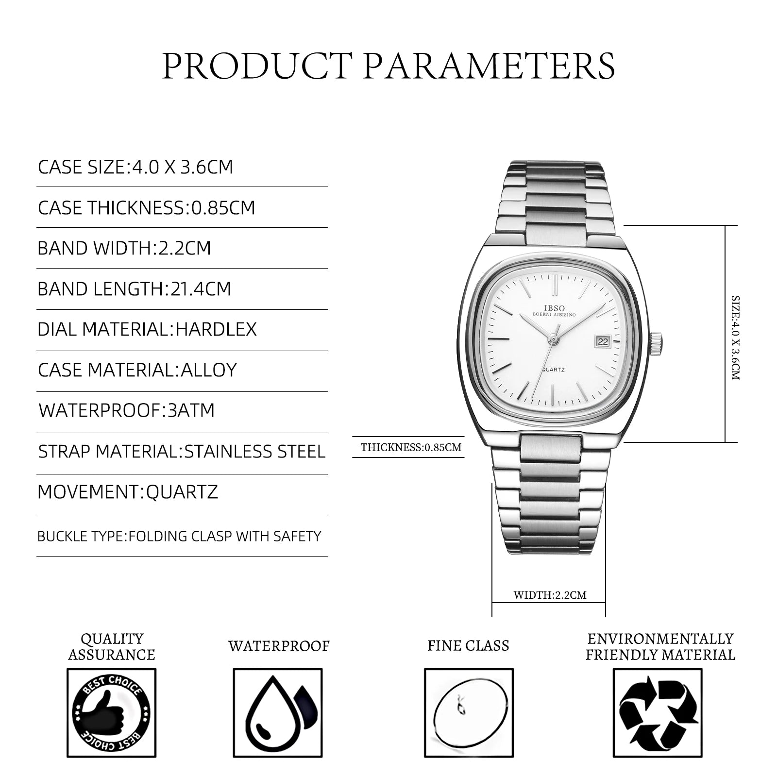 IBSO Luxury Men's Watch 3ATM Hot Selling Wholesale Price Japan Movement Calendar Function Adjustable Stainless Steel Strap