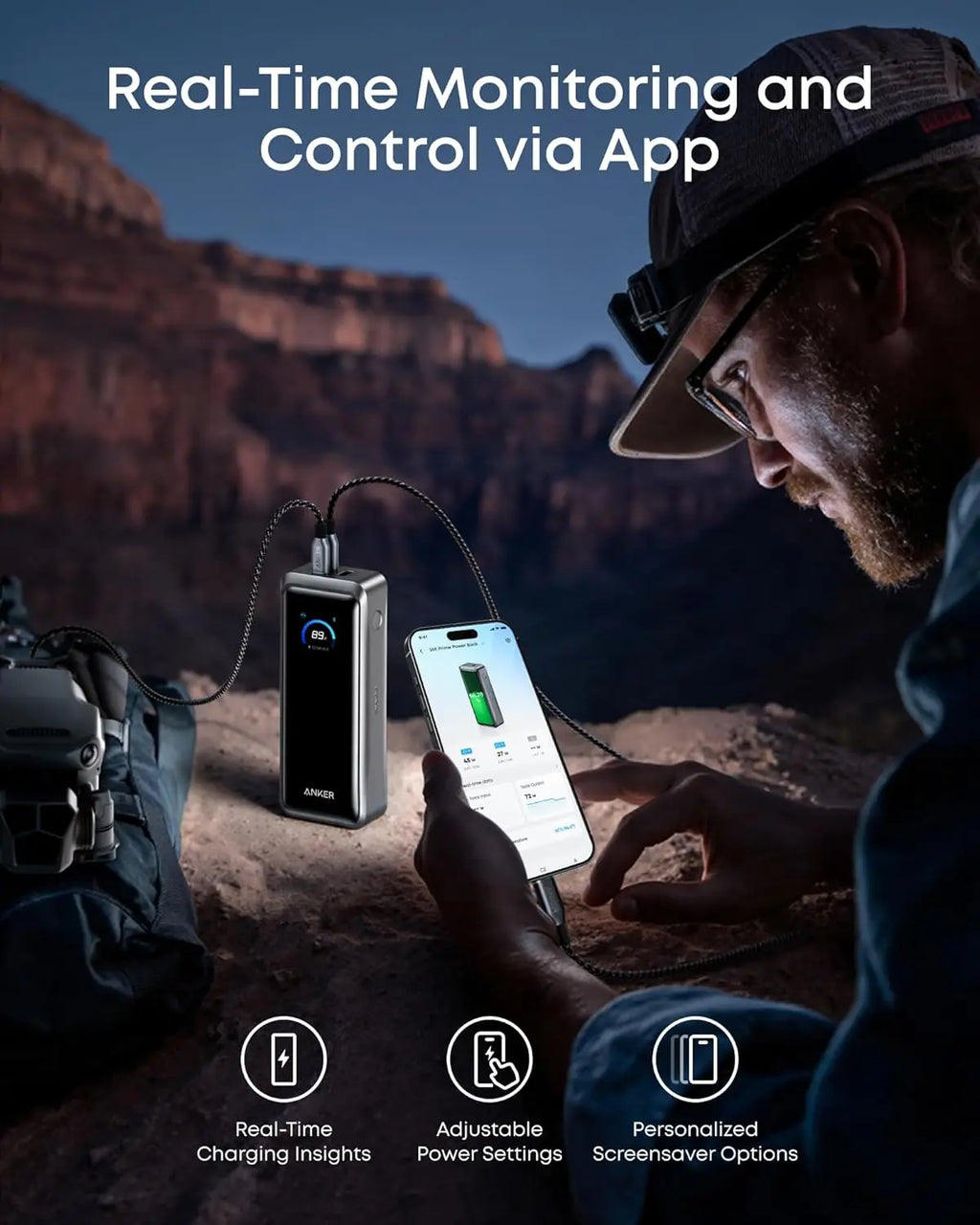 Anker Prime Power Bank, 26,250mAh 3-Port Portable Charger with 300W Max Output, Two-Way Charging, TSA-Approved, App Control,