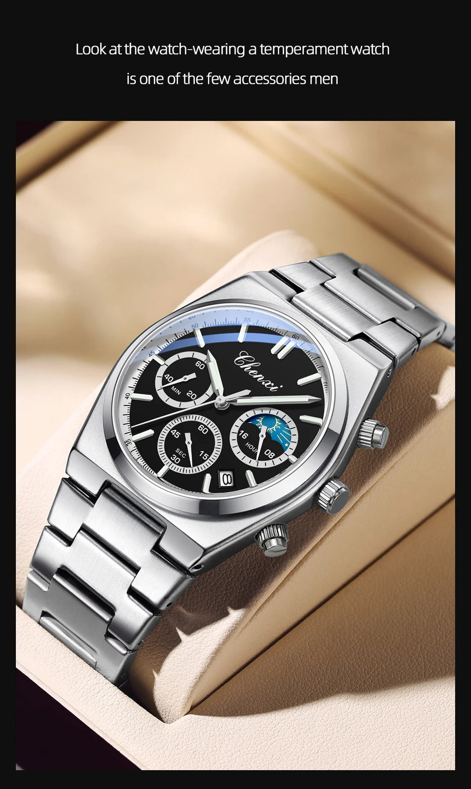 Men's Watches CHENXI 2025 High Quality Sports Chronograph Date Quartz Wristwatch Men's Watch Stainless Steel Waterproof Luminous