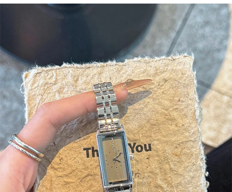 GEDI Watches for Woman Rectangular Steel Bracelet Women's Silver Watches Quartz Vintage Watch Waterproof Fashionable Wristwatch