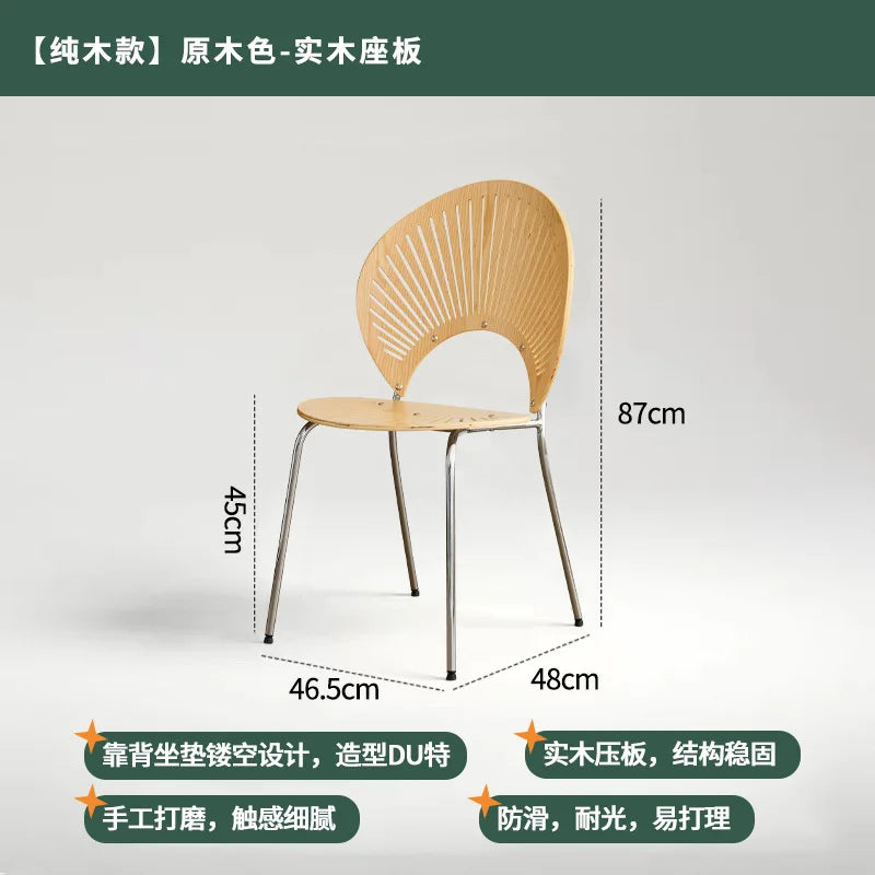 Retro Mid Century Solid Wood Shell Chair Simple Backrest Dining Tea Chair Luxury Home Furniture