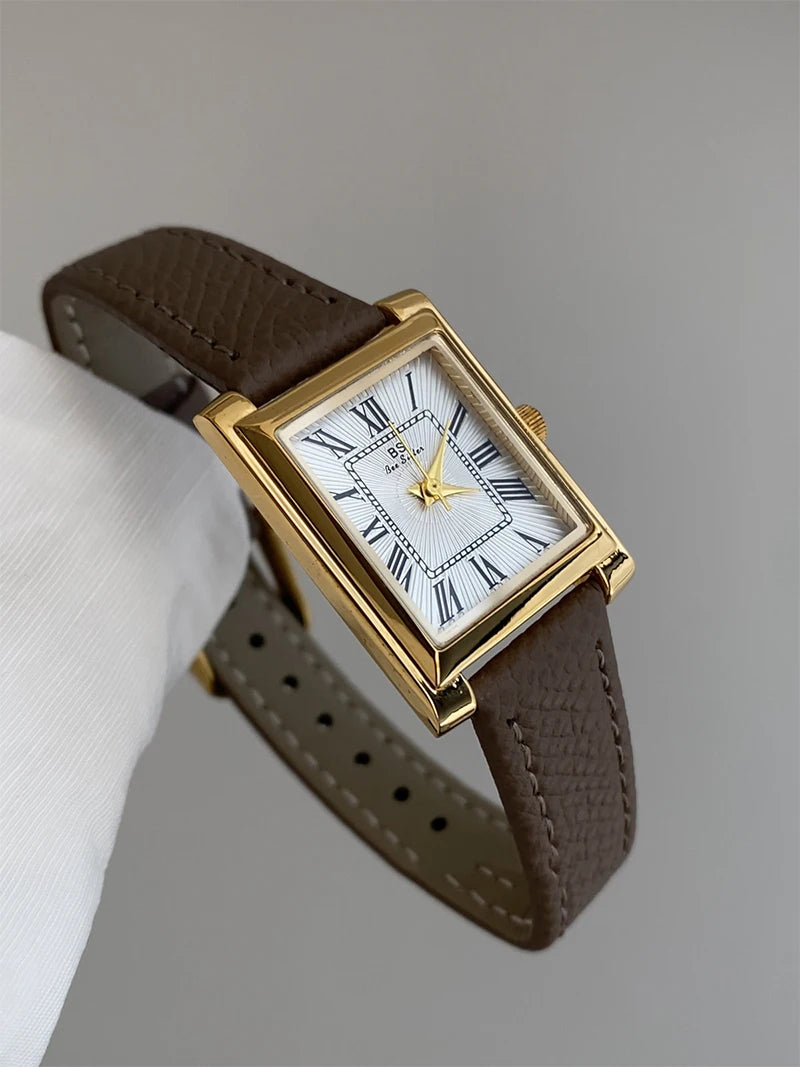 Ladies Elegant Quartz Vintage Watch Niche Minimalist Leather Strap Wristwatch Gifts Women Watches Exquisite Fashion