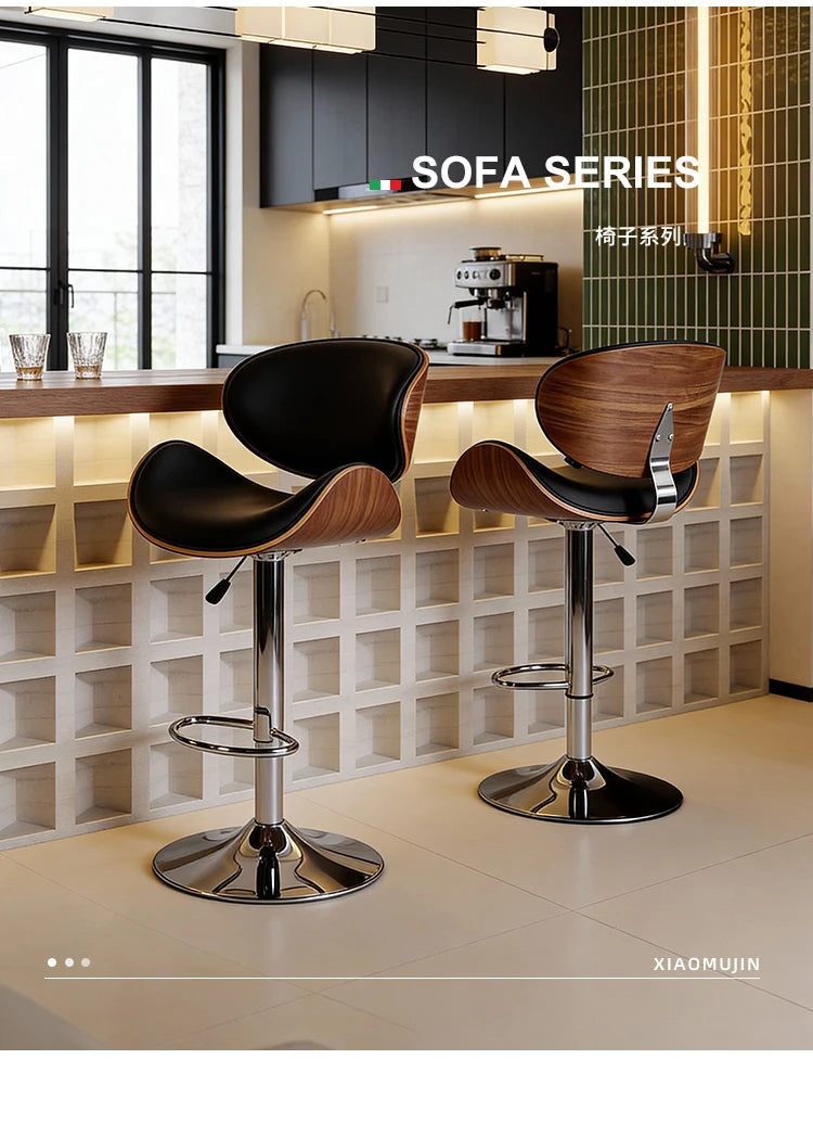 Italian Minimalist Designer-Style Restaurant Bar Chair, Leisure Front Desk Bar Island Chair, Adjustable Height High Stool