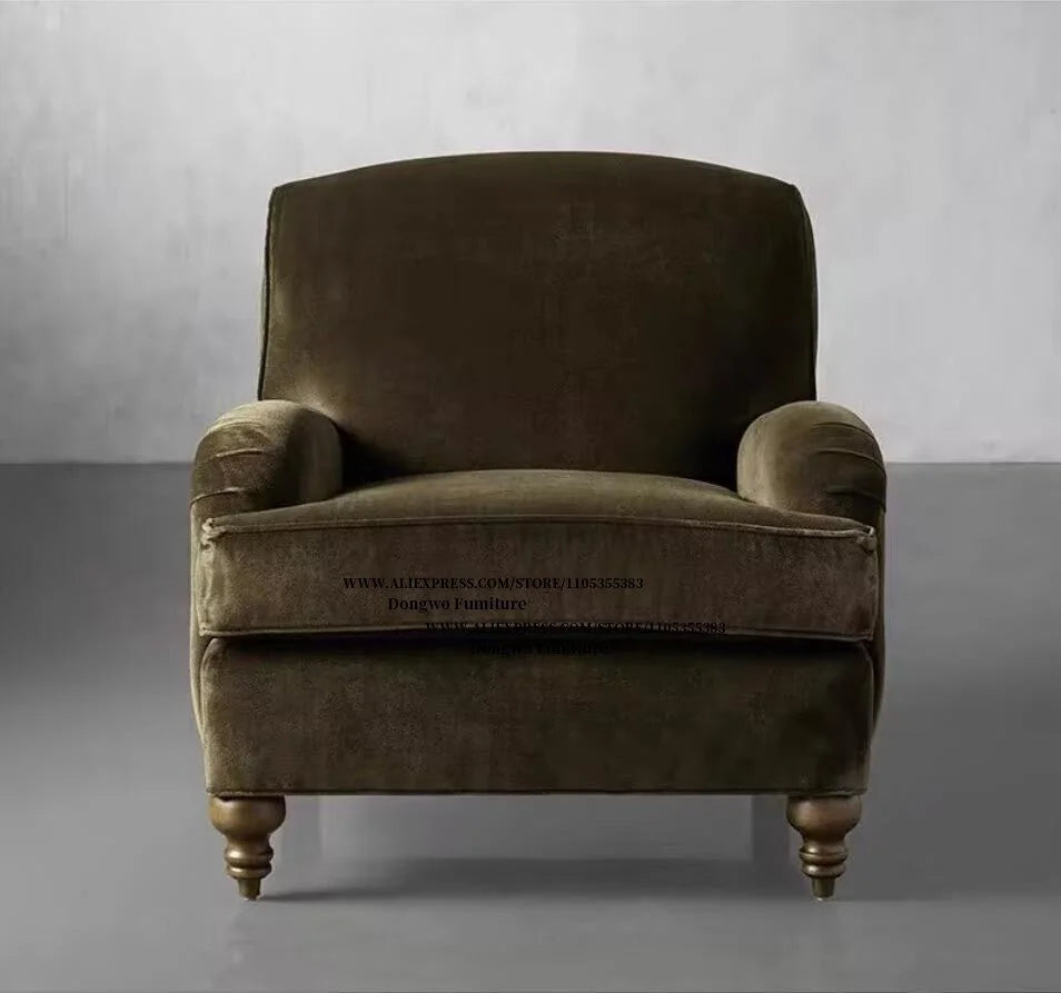 Nordic medieval style velvet fabric single seat sofa chair living room balcony study design furniture
