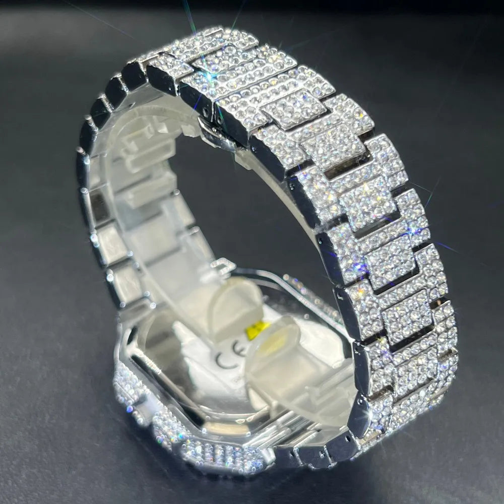 MISSFOX Luxury Diamond Watch for Men Hip Hop Style BlingBling Iced Out Wristwatch Fashion Gold Square Waterproof Clock 2025