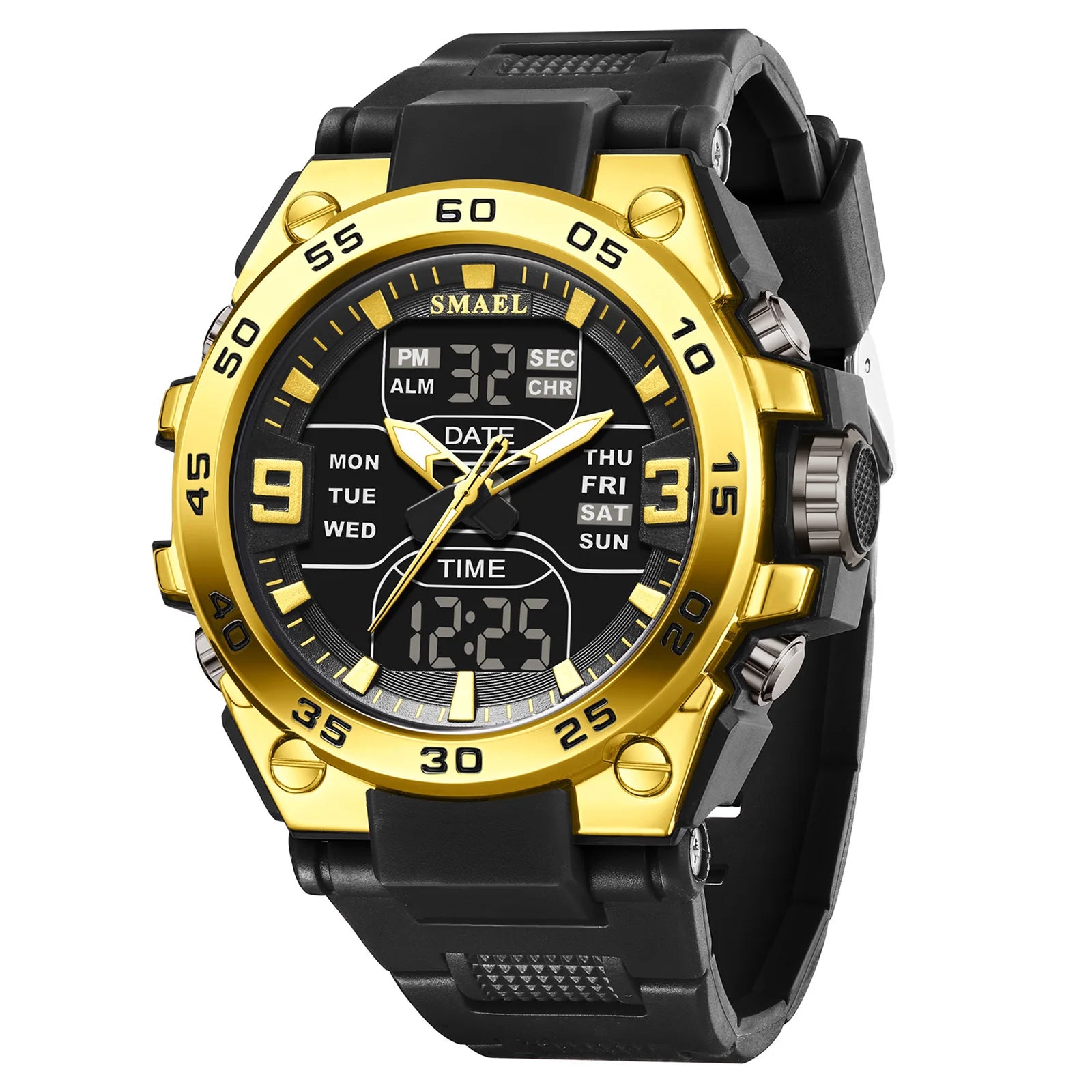 SMAEL Sports Watches 50M Waterproof Quatz Watches Mental Shockproof Men's Wristwatch Dual Time Alarm Clock  8138 Military Watch