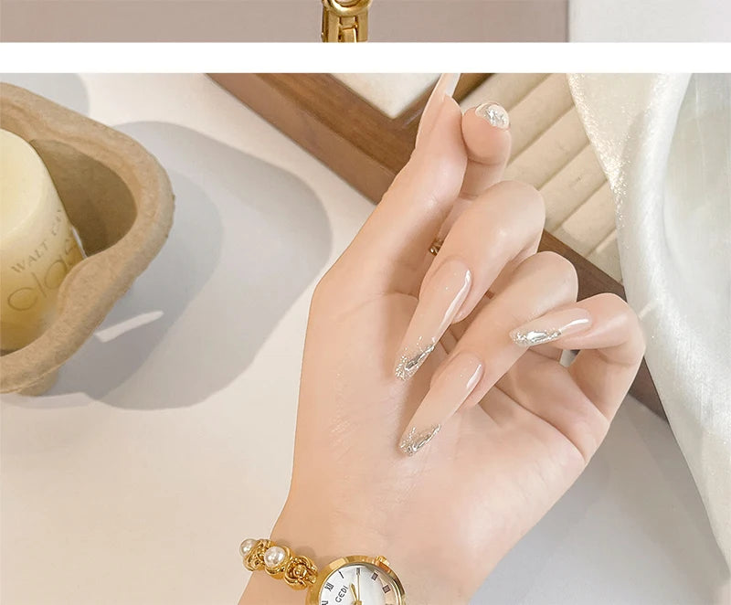 GEDI New Fashion Watch for Women Pearl Chain Temperament Wristwatches Vintage Luxury Elegant Waterproof Quartz Watches Ladies