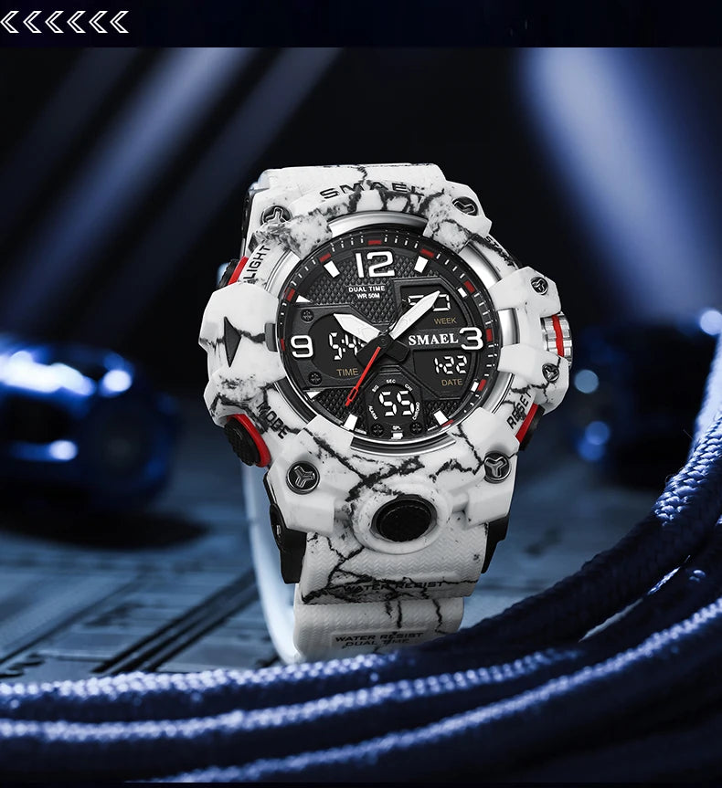 Sport Watch Military Watch For Men Alarm Clock Stopwatch LED Digital Back Light Dual Time Display 8008 Men's Watches Waterproof