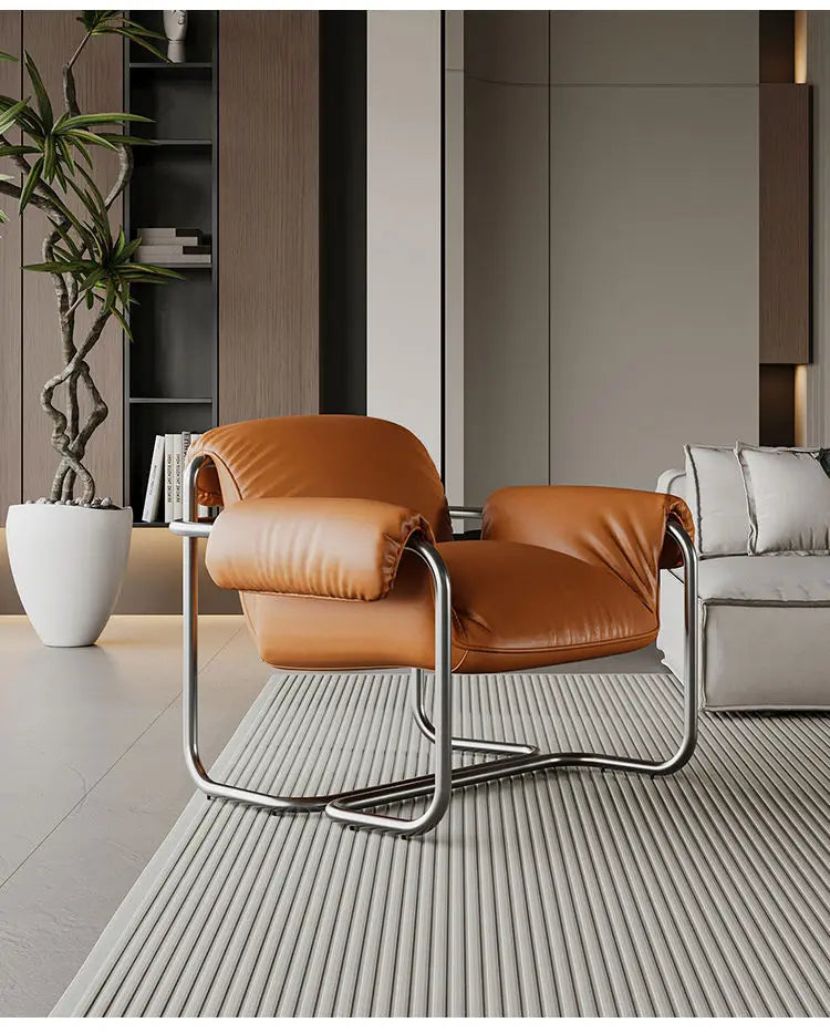 Nordic Dining Chair,leisure Chair,light Luxury Armchairs,designer Stainless Steel Minimalist Reading Chairs, Balcony Lazy Chairs