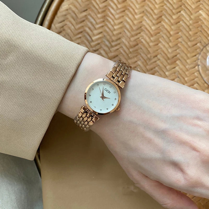 GEDI Ladies Watch New Vintage Exquisite Fashion Quartz Watches Woman Temperament Round Retro Watch Gifts Luxury