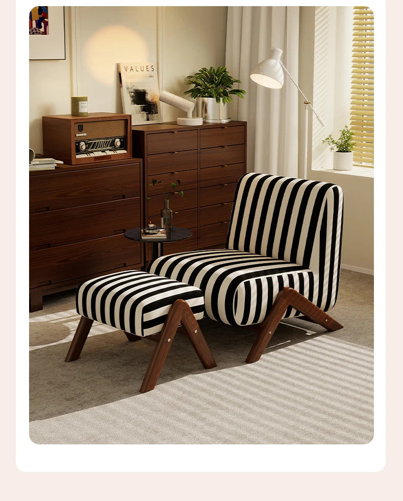 Single Sofa Chair with Antique Style, Lazy Living Room, Balcony, Leisure Chair, Zebra Chair, Solid Wood Designer Single Chairs