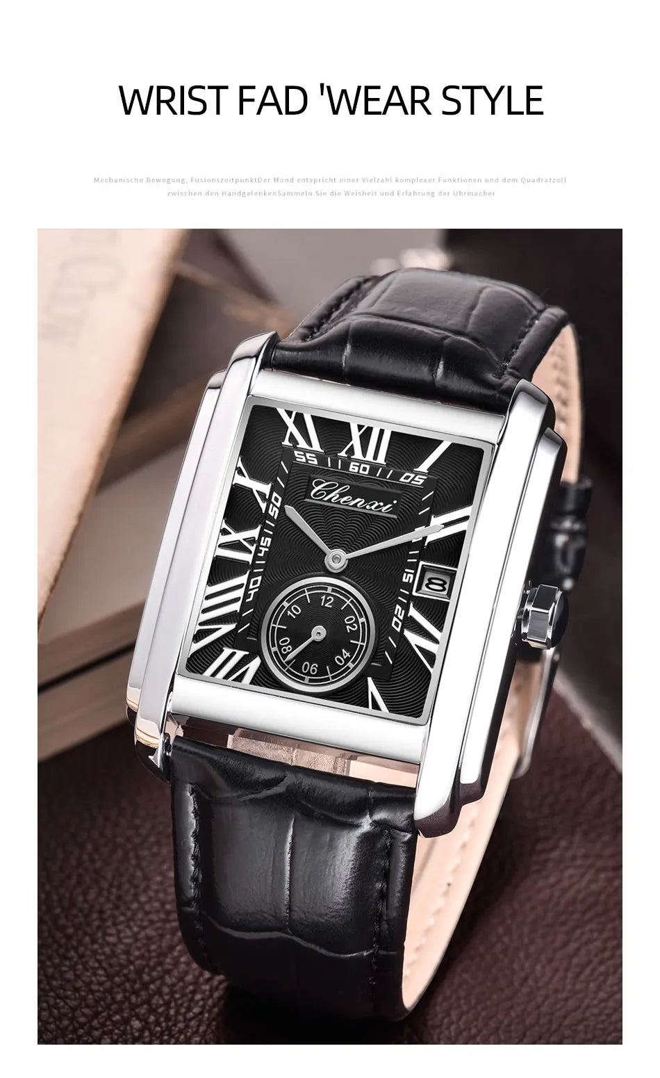 2025 New Business Men's Watch Fashion Square Roman Numeral Dial Waterproof Brown Leather Male Casual Fashion Date Quartz Watches
