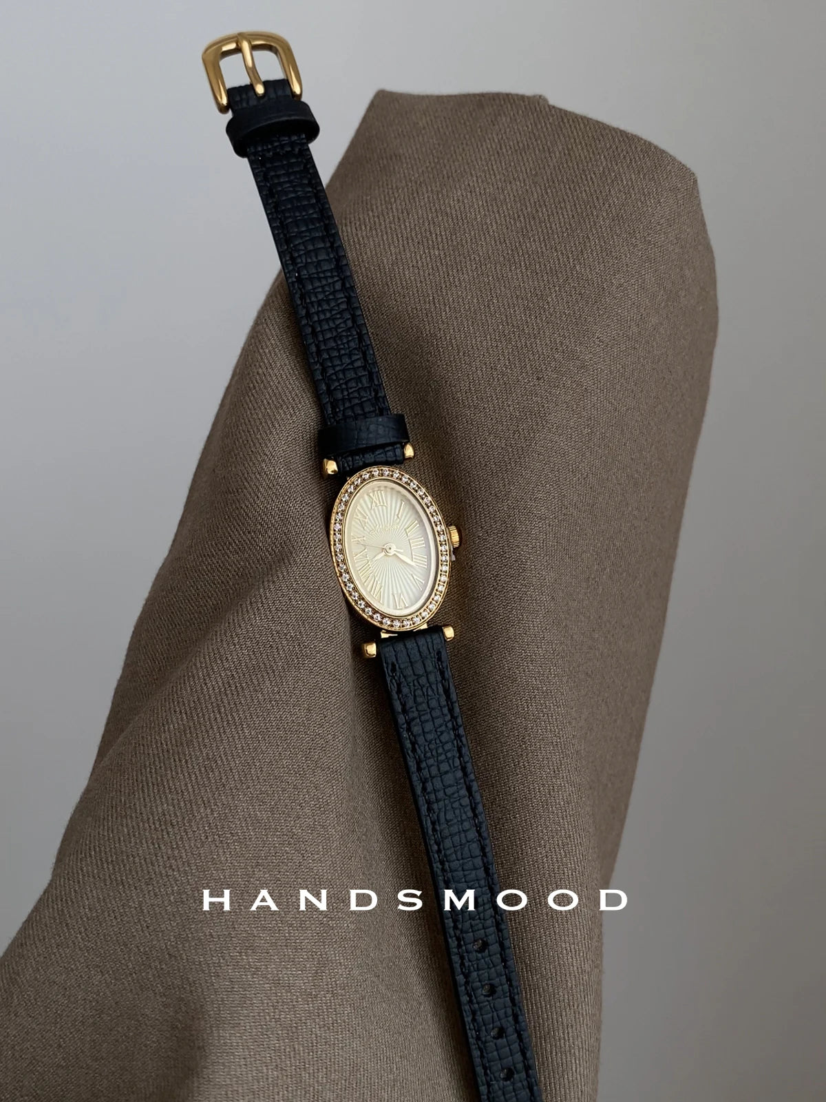 Black gold watch high-end oval fashion luxury exquisite design high-quality women's leather quartz watch gift for women