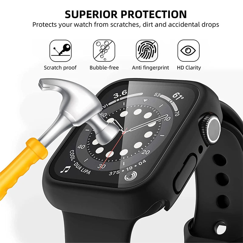 Glass+Cover For Apple Watch case 11 10 9 8 7 6 SE 5 Accessorie Screen Protector Apple iWatch serie 44mm 40mm 41mm 45mm 42mm 46mm