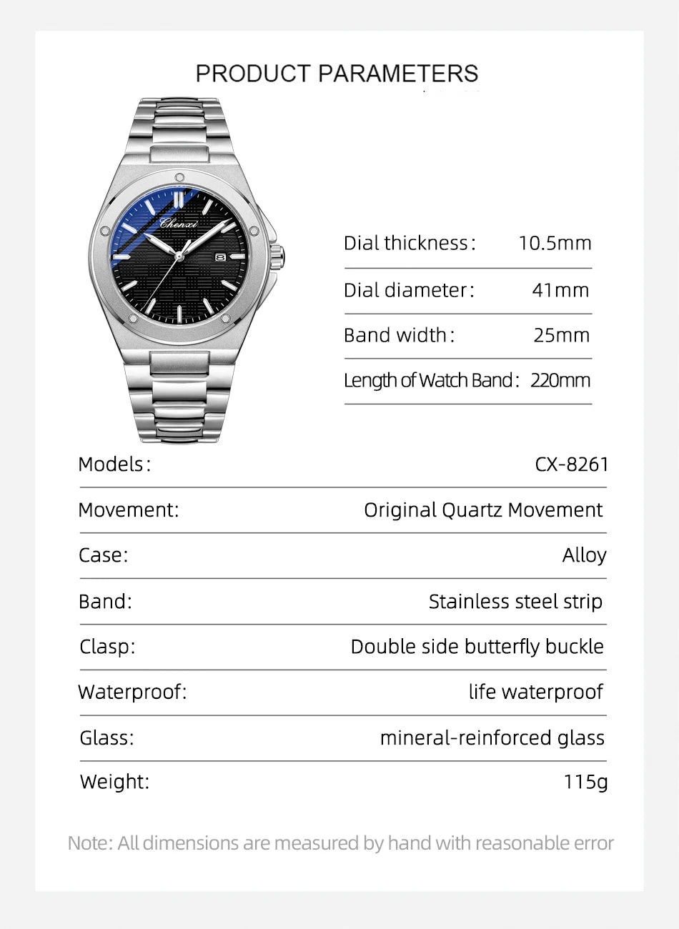 CHENXI New in Men's Watches Classic Fashion Quartz Wristwatches Simple Luminous Date Calendar Display Water-Resistant Man Watch