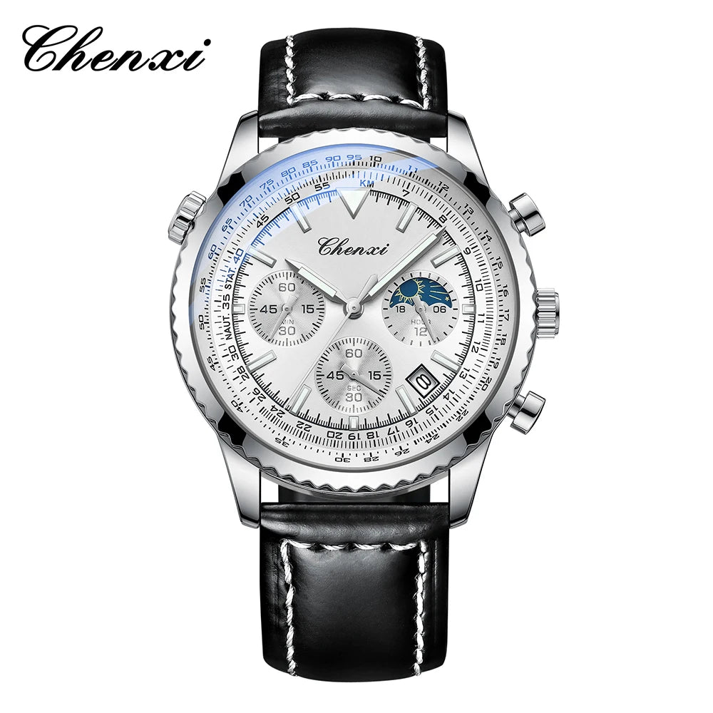 CHENXI Fashion Business Watches For Man Round Dial Black Leather Band Men's Watches Luminous Waterproof Man Watch