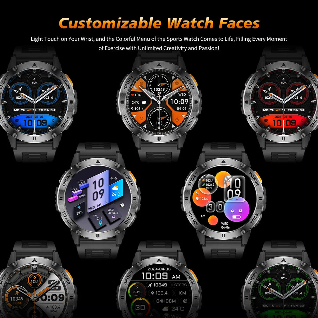 2026 New Smart Watch Men Compass Outdoor 3ATM Waterproof Sports Fitness Large Battery Bluetooth Call Smartwatch for Android iOS