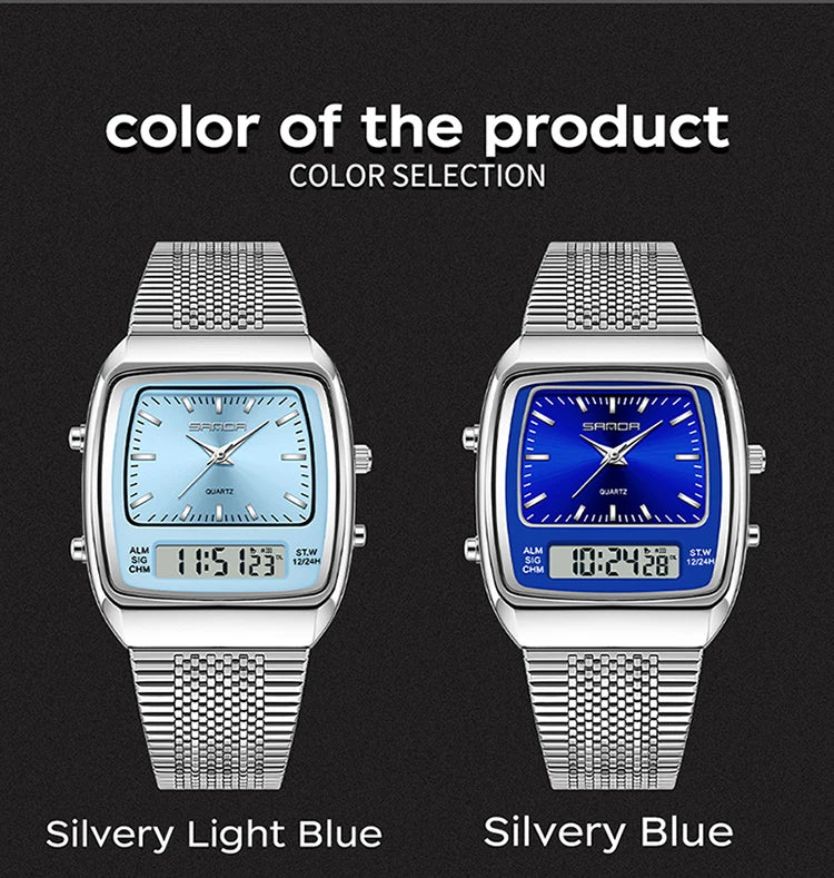 SANDA Outdoor Dual Display Men's Watch Luminous Waterproof TPU Strap Large Dial Chronograph Calendar Sports Wristwatch