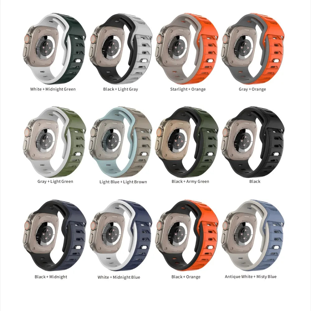 Sports Silicone Band for Apple Watch Strap 46mm 42mm 49mm 44mm 40 45mm Two-tone Watchband for iWatch 11 10 9 8 7 6 5 4 SE Ultra