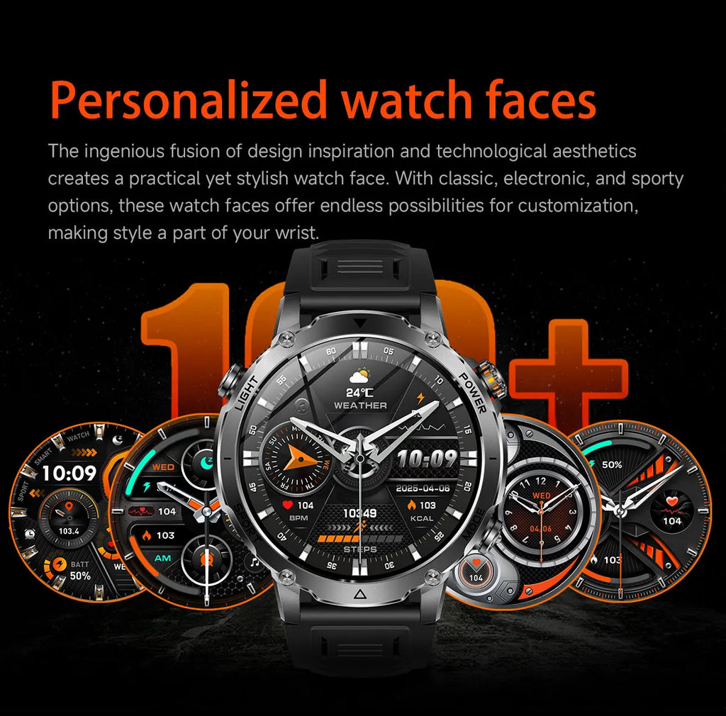 Brand+ Military 1400mAh Battery Smart Watch Men Outdoor Flashlight 10ATM Waterproof Heart Rate Bluetooth Call Sports Bracelets