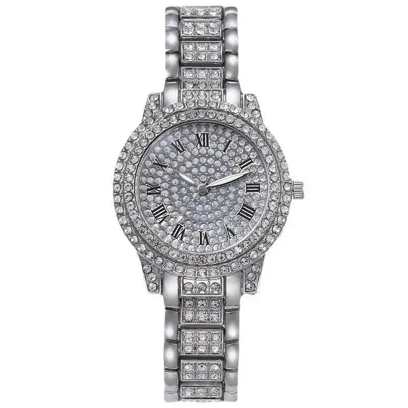 Fashion Luxury Rhinestone Watch Women Sparkling Quartz Timepiece with Stainless Steel Strap Wristwatch Roman Scale Quartz Watch