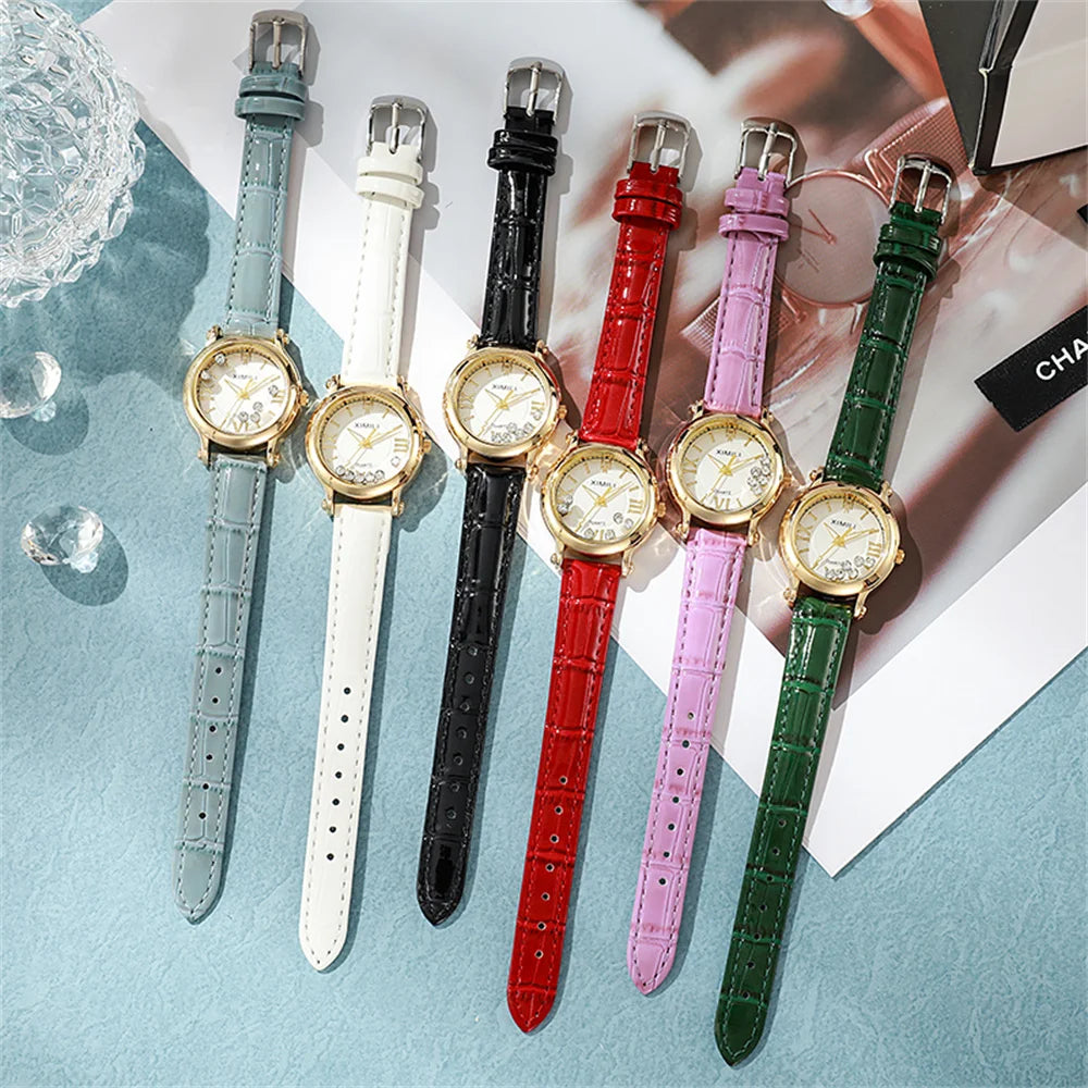 Ladies Fashion 2025 New Simple Roller Ball Small Quartz Watch Business Black Leather Women's Dress Clock Wristwatch