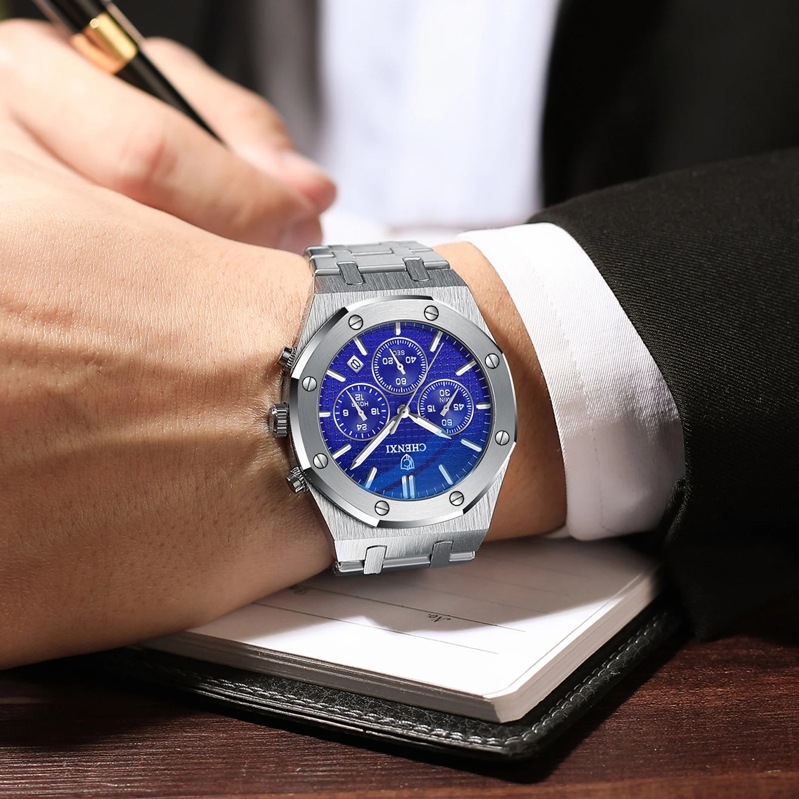 Luxury Business CHENXI Man Watch High Quality Chronograph Moon Phase Quartz Watches Original Waterproof Clock Male New 2025