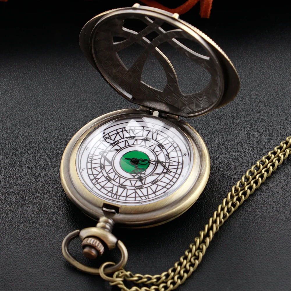 Vintage Bronze Eye Round Case Shape Quartz Pocket Watch Jewelry Pendant Necklace Chain Gifts for Men Women