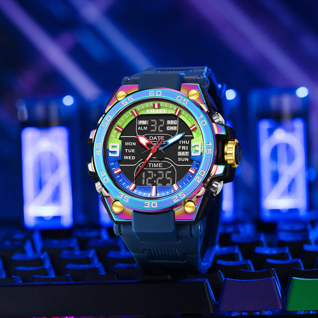 SMAEL Sports Watches 50M Waterproof Quatz Watches Mental Shockproof Men's Wristwatch Dual Time Alarm Clock  8138 Military Watch