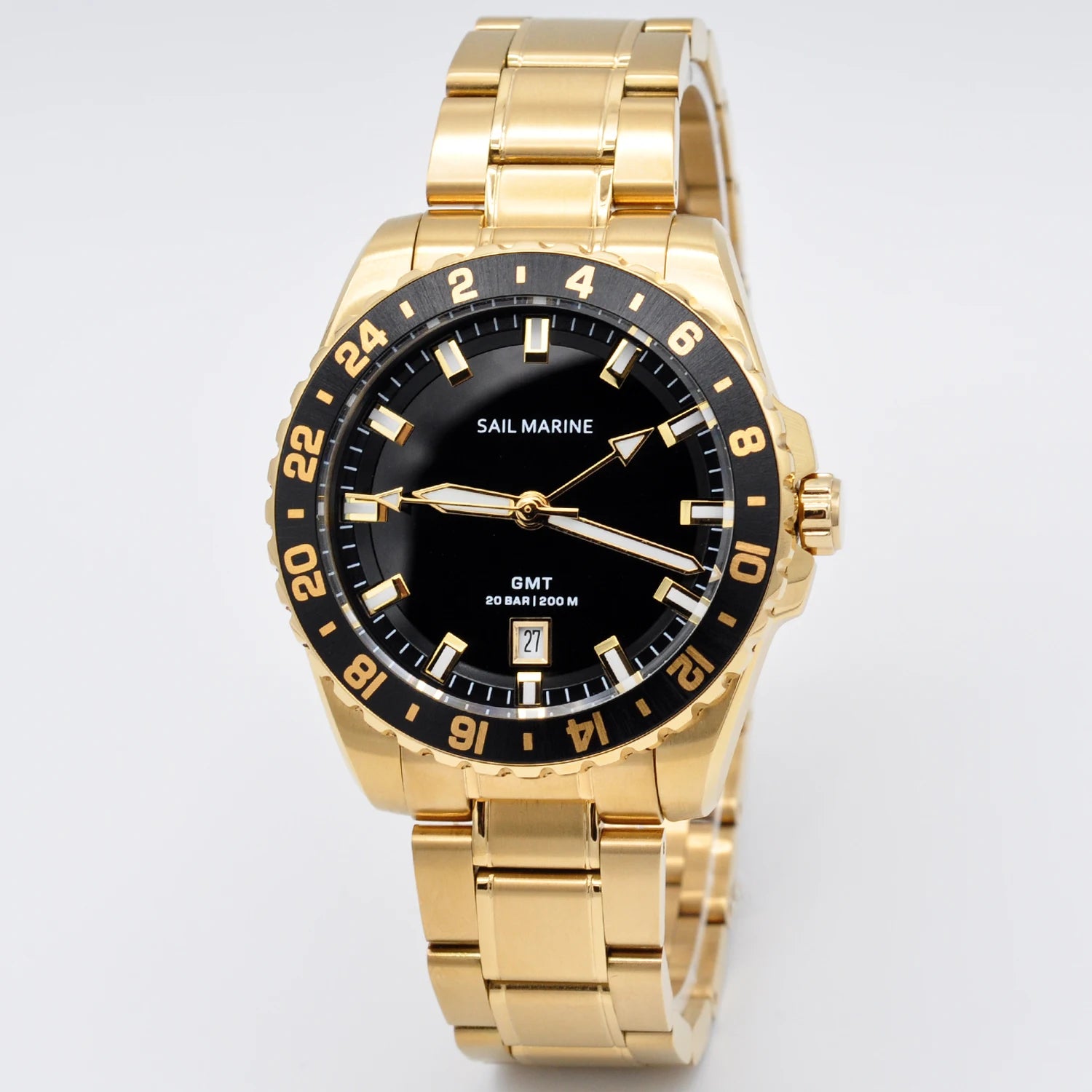 Top Quality Rose Gold Men's Luminous Casual Watch Fabric Strap GMT Quartz Wristwatch Stainless Steel Case 20 Bar Deep Waterproof