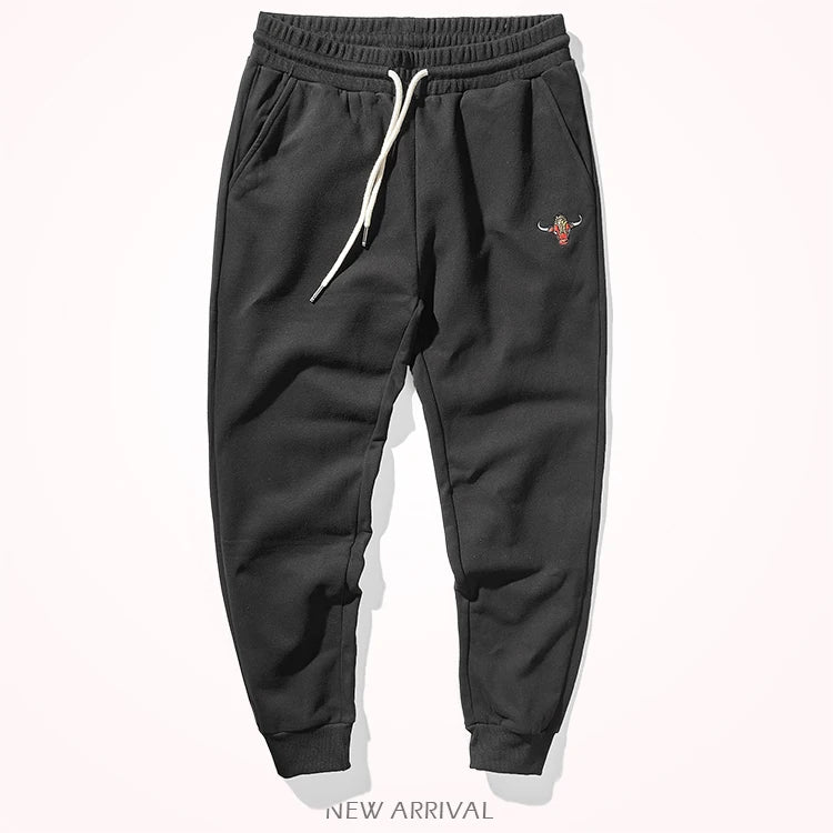 Autumn Winter American Retro Knitted Velvet Embroidery Sweatpants Men's Fashion Pure Cotton Loose Drawstring Sport Casual Pants