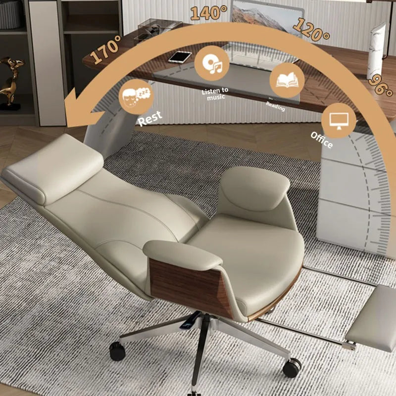 High end boss chair, genuine leather office chair, CEO computer, ergonomic, sedentary, swivel chair that can be reclined