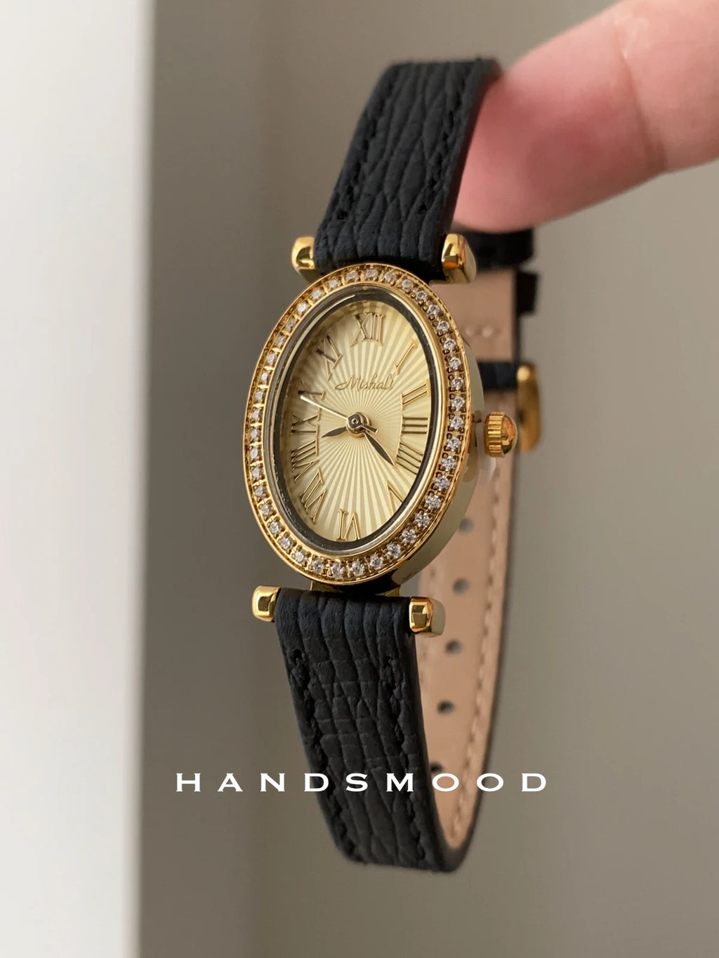 Black gold watch high-end oval fashion luxury exquisite design high-quality women's leather quartz watch gift for women