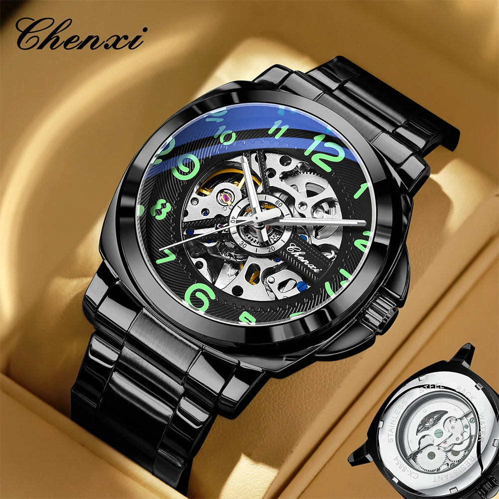CHENXI New Mechanical Men's Watches Large Openwork Dial Fashion Luminous Waterproof Fully Automatic Mechanical Watch Man