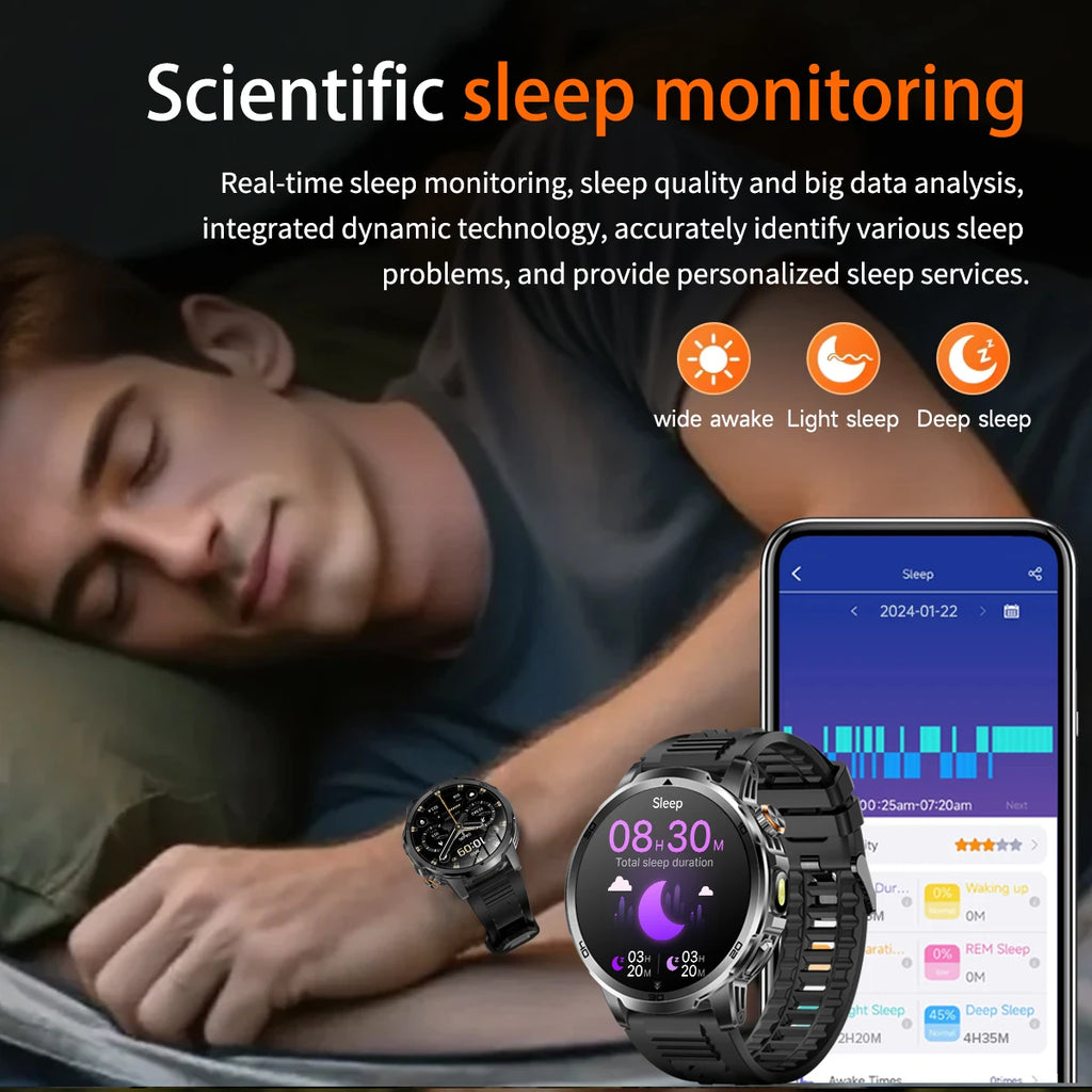 2026 New Outdoor Military Smart Watch For Men 1.85" AMOLED 1000mAh Battery IP69K Swim Flashlight Heart Rate Wireless Call Watchs
