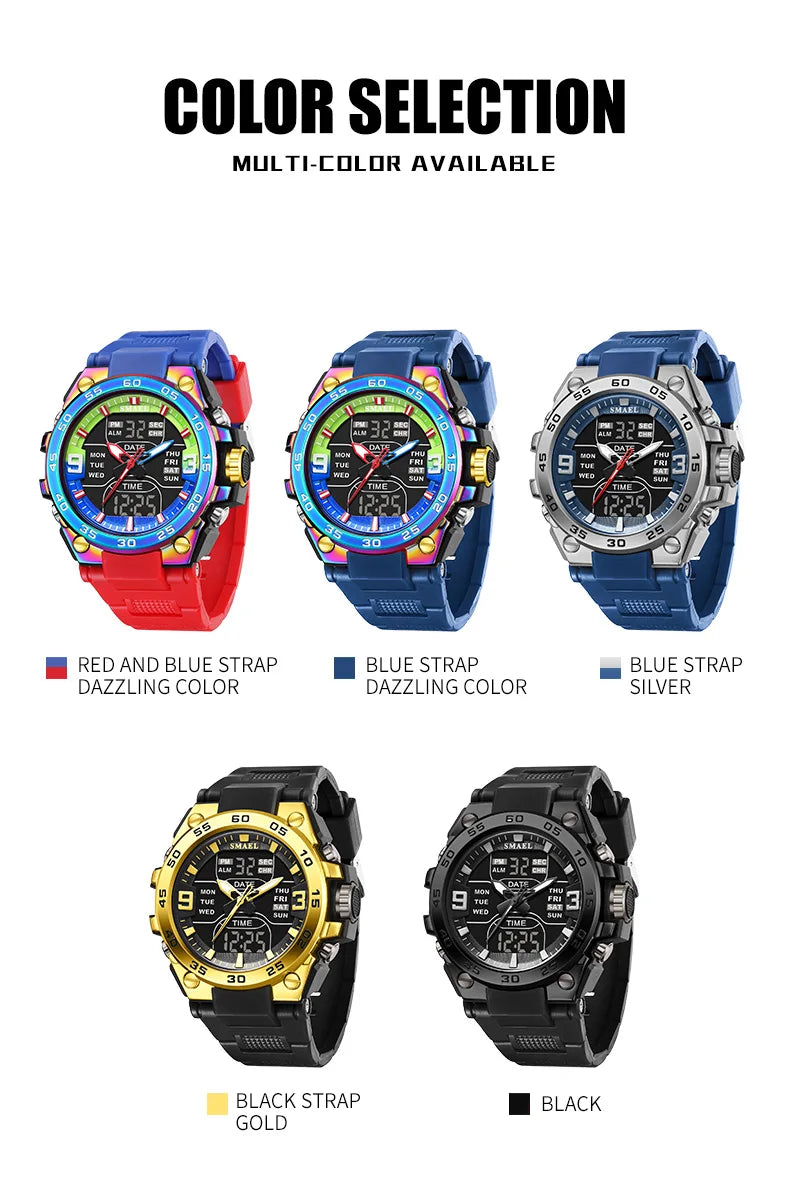SMAEL Sports Watches 50M Waterproof Quatz Watches Mental Shockproof Men's Wristwatch Dual Time Alarm Clock  8138 Military Watch