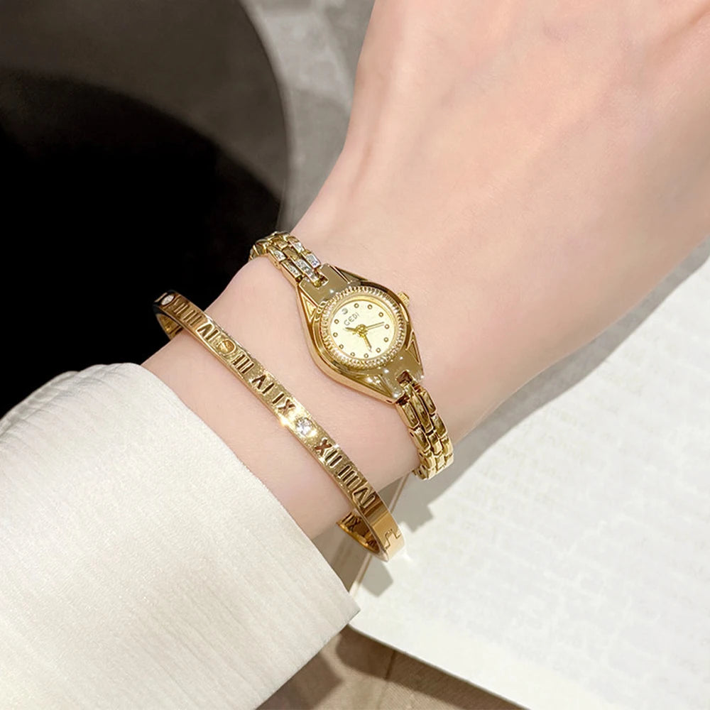 GEDI Ladies Small Watches Temperament Round Dial Quartz Retro Watch Luxury Waterproof Fashionable Wristwatch Gifts for Woman