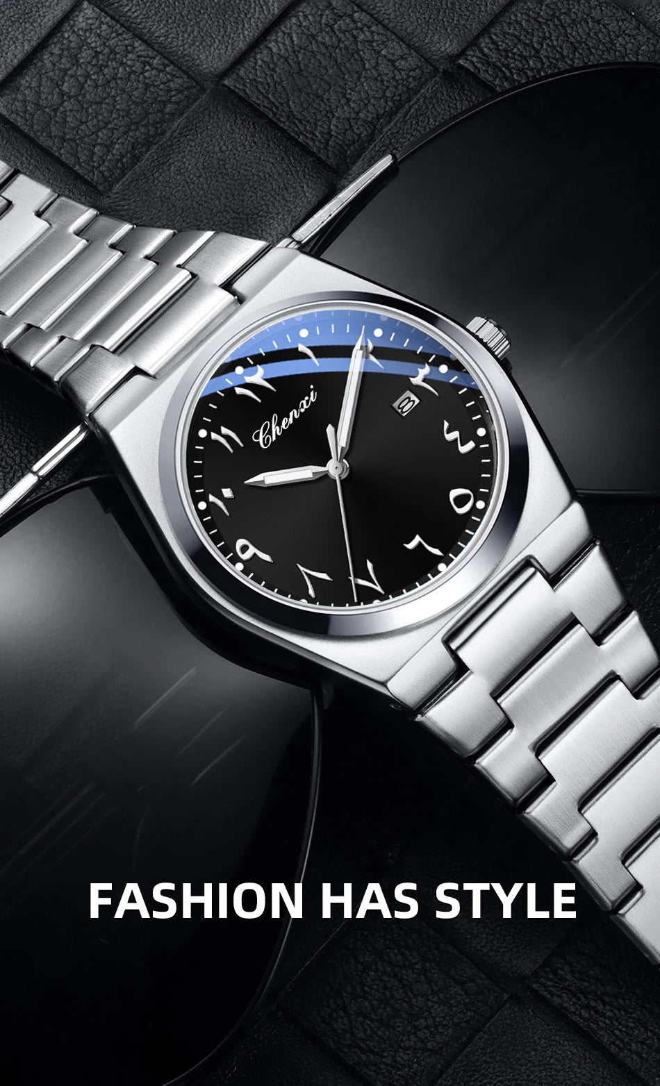 Original Men's Watches CHENXI Eastern Arabic numerals Dial Date Luminous Quartz Business Simple Watch Waterproof Stainless Steel